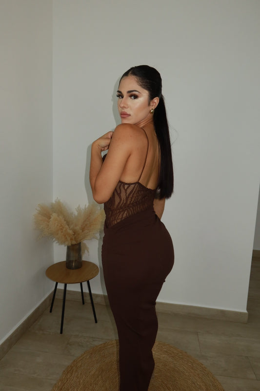 Vestido transparencia marrón