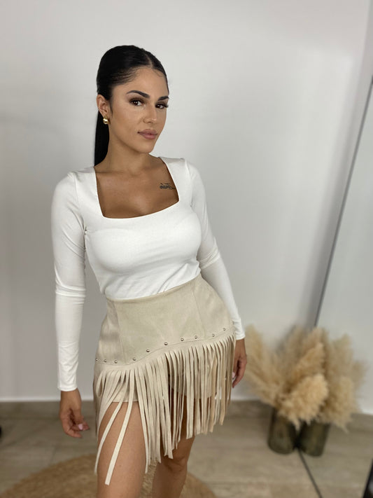 Falda pantalón flecos beige