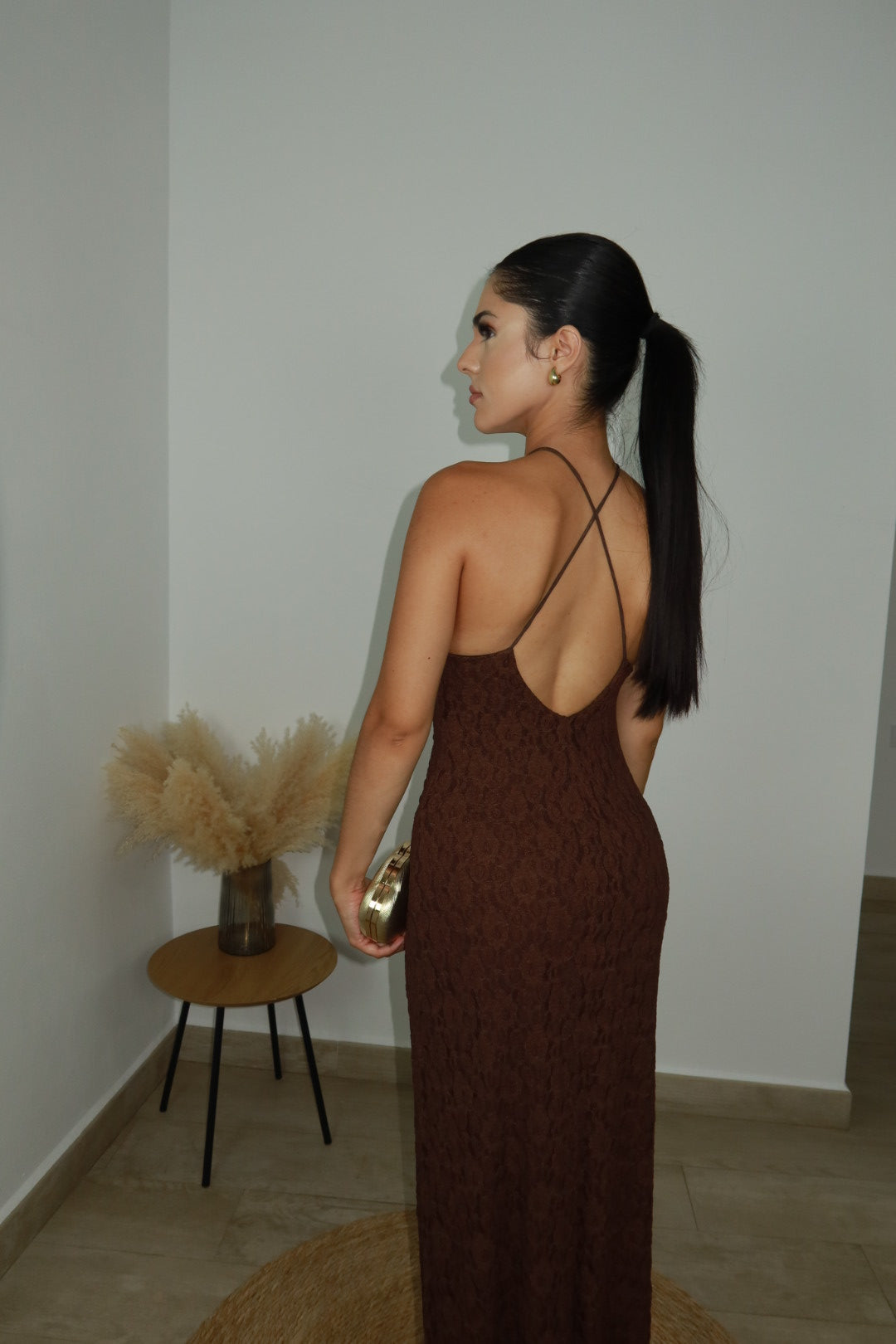 Vestido encaje marrón
