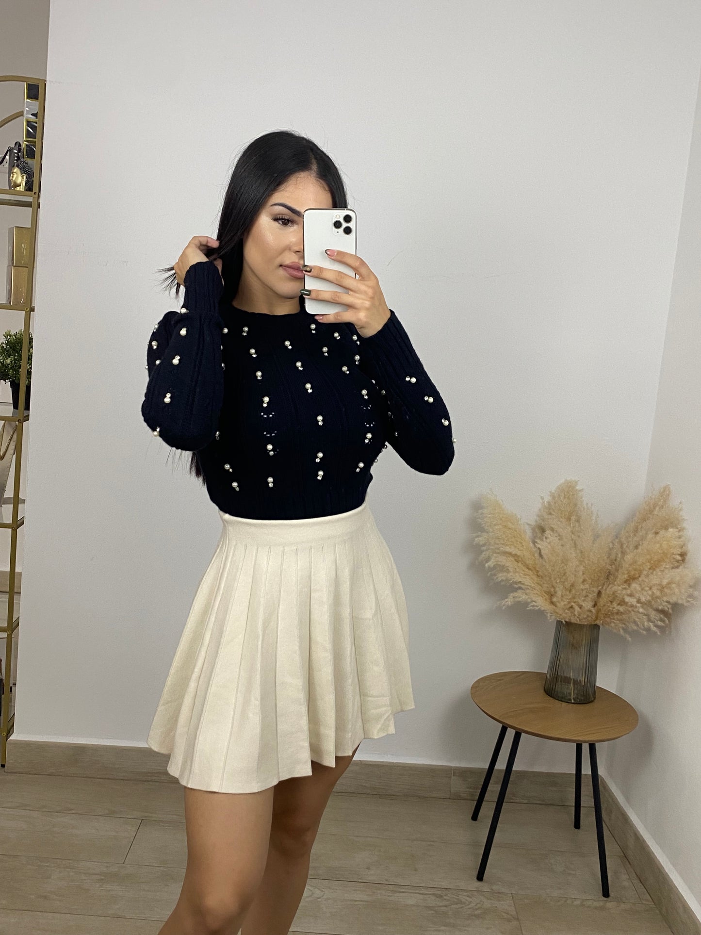 Falda punto beige