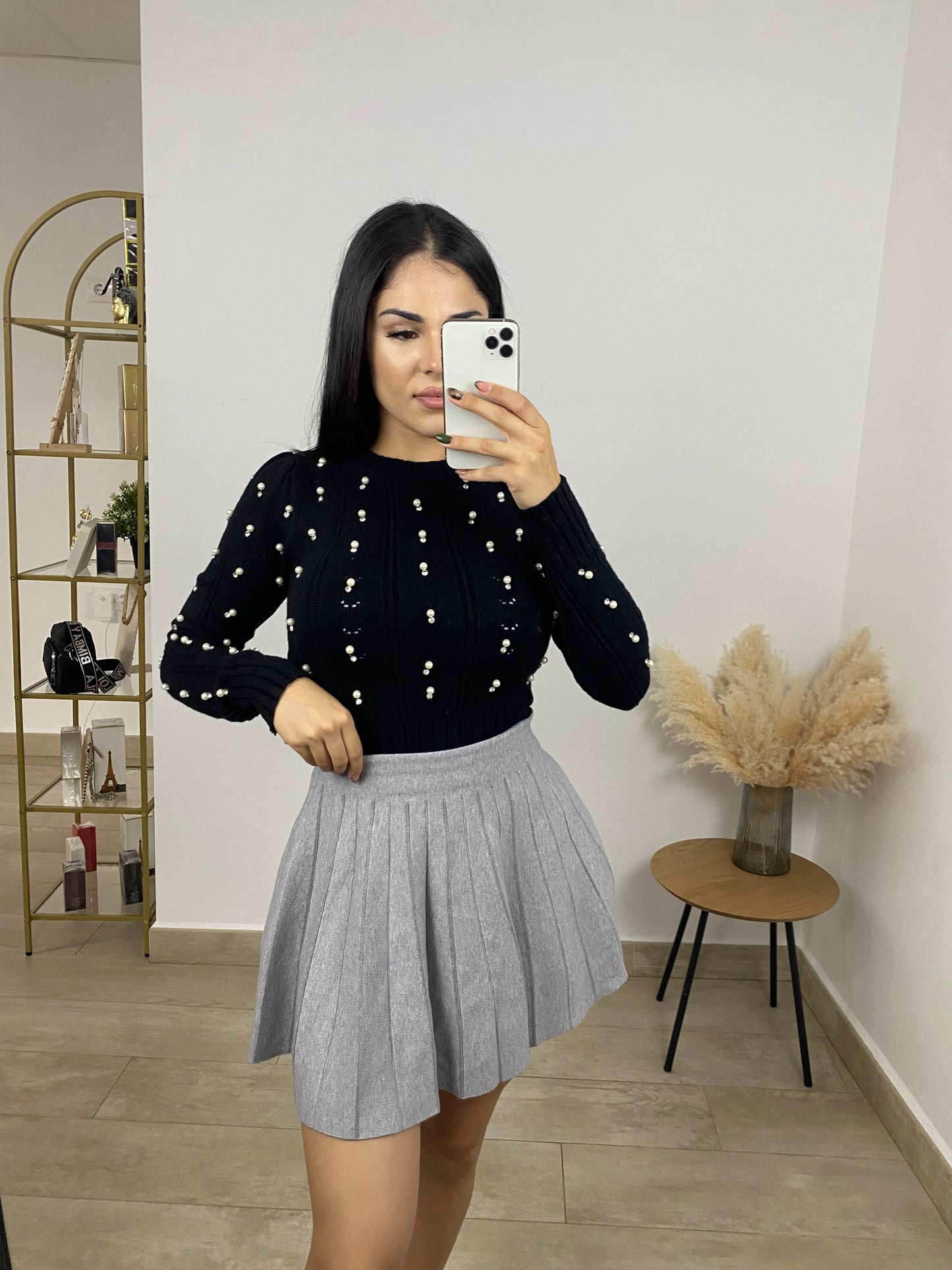 Falda punto gris