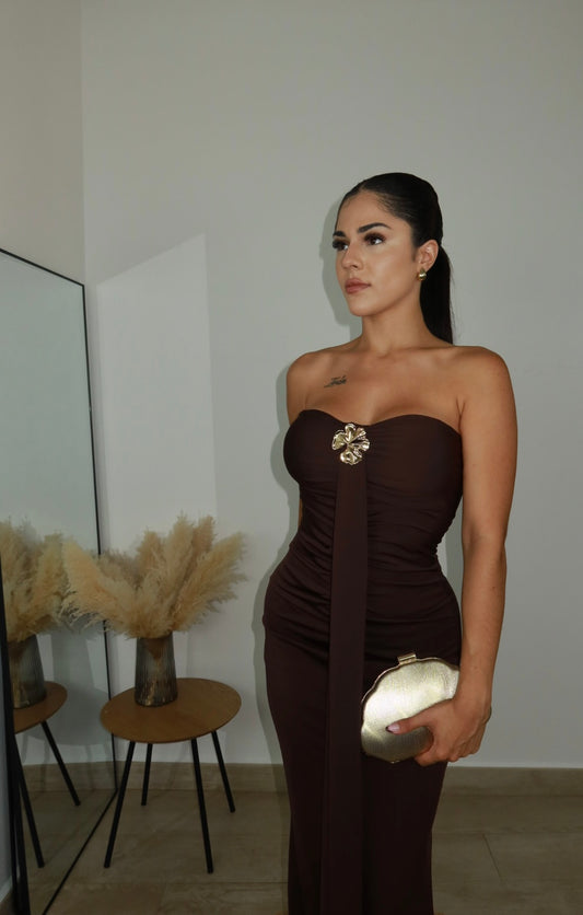 Vestido flor marrón