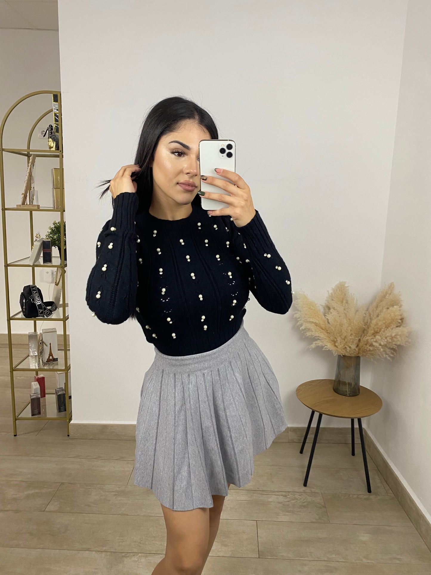 Falda punto gris