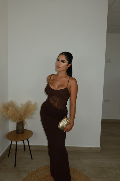 Vestido transparencia marrón