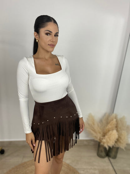 Falda pantalón flecos marrón