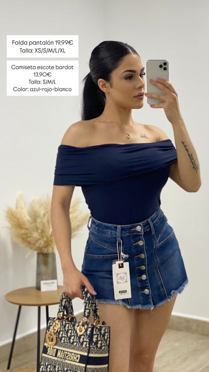 Falda pantalón denim botones