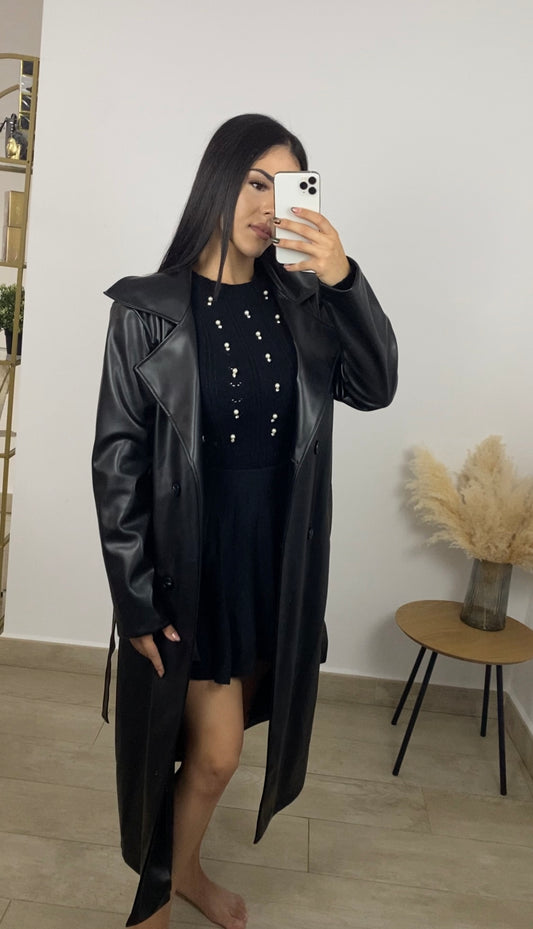 Gabardina piel negra
