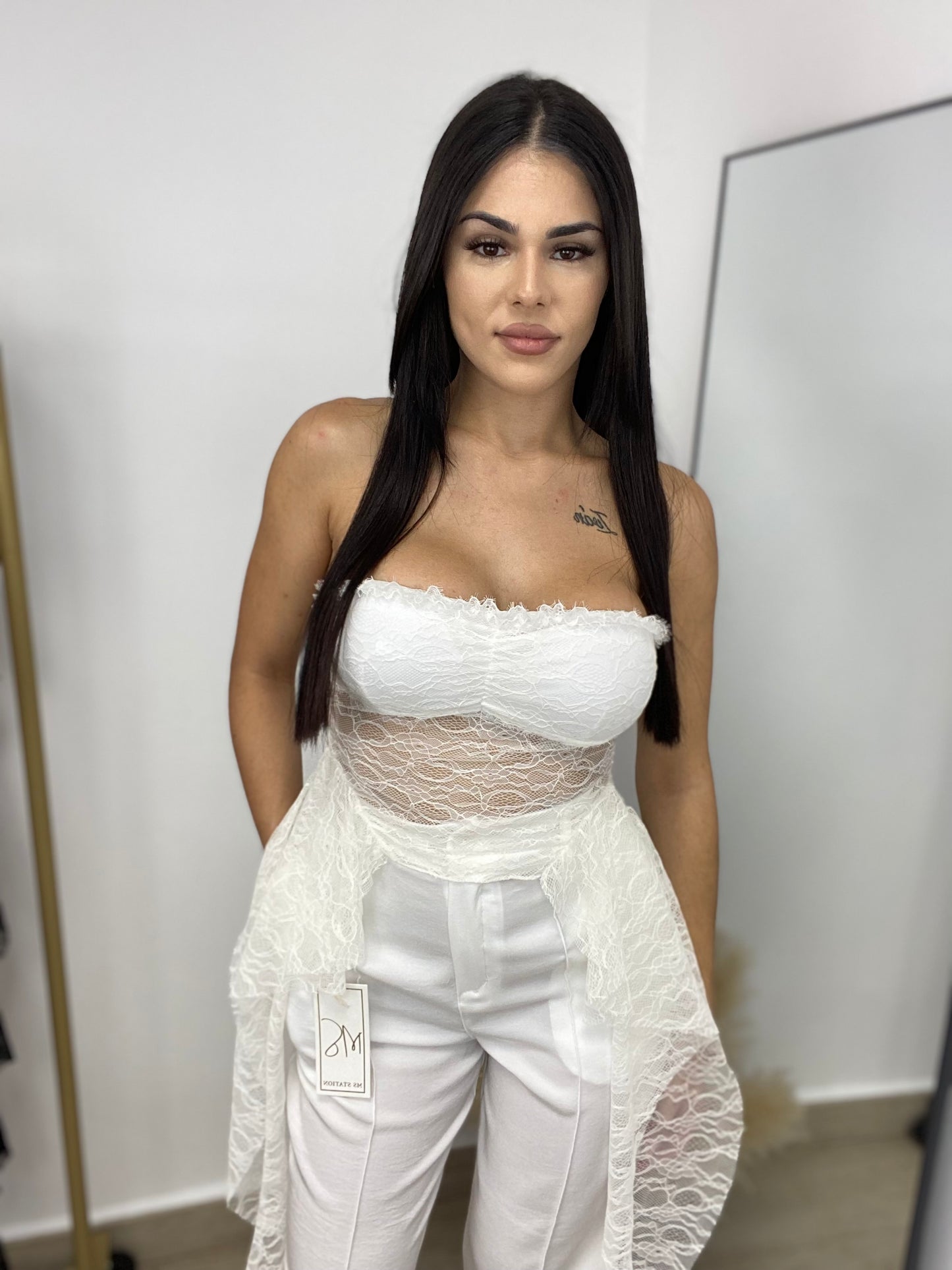 Top encaje volantes blanco