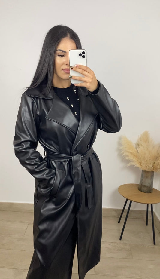 Gabardina piel negra