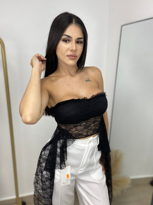 Top encaje volantes negro