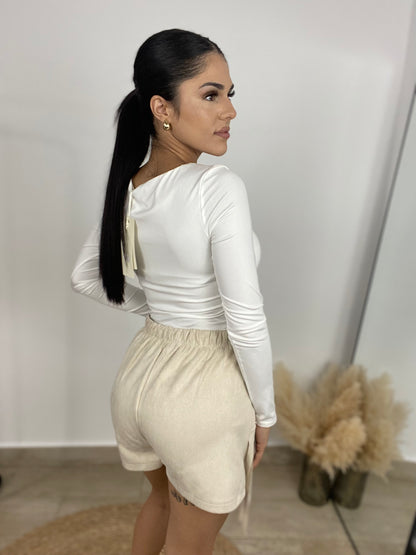 Falda pantalón flecos beige