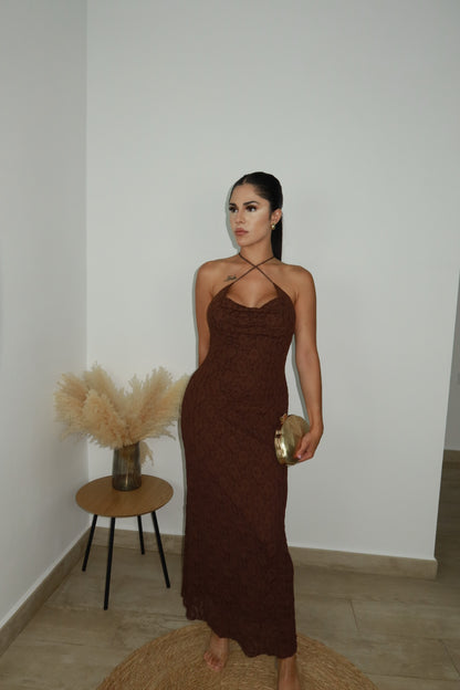 Vestido encaje marrón